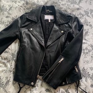 BCBG Black Genuine Lambskin Leather Motorcycle Jacket